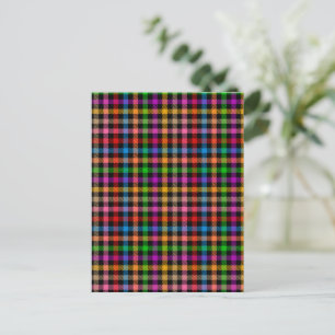 Carte Postale Motif à carreaux gingham arc-en-ciel coloré - Noir