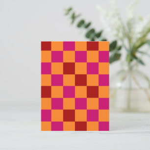 Carte Postale Motif à carreaux rouge orange rose