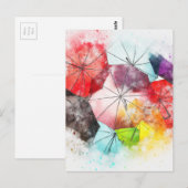 Carte Postale Motif Abstrait parapluie aquarelle (Devant / Derrière)