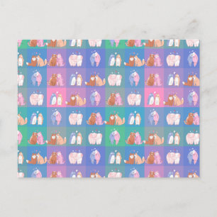 Carte Postale Motif aime les animaux chats, pingouin, renard, él