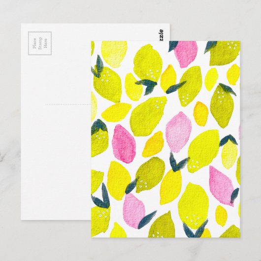 Carte Postale Motif aquarelle de citron (Devant / Derrière)