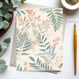Carte Postale Motif aquarelle de feuille de sauge botanique rose