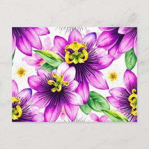 Carte Postale Motif aquarelle de fleur de la passion vibrant