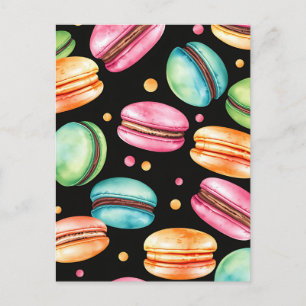 Carte Postale Motif aquarelle de macaron français coloré