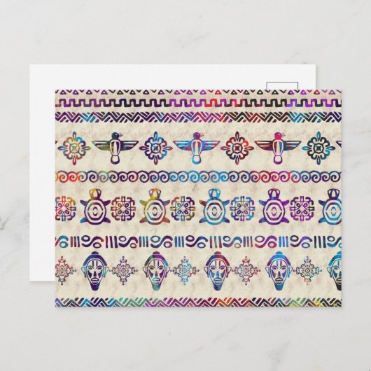 Carte Postale Motif Aquarelle douce Maya / Aztec (Devant / Derrière)