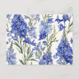 Carte Postale Motif aquarelle vibrant de Delphinium en bleu auda