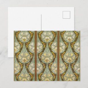 Carte Postale Motif Art Nouveau de lys et insecte vert sauge