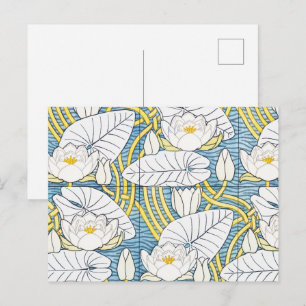 Carte Postale Motif Art Nouveau de nénuphar vert sauge
