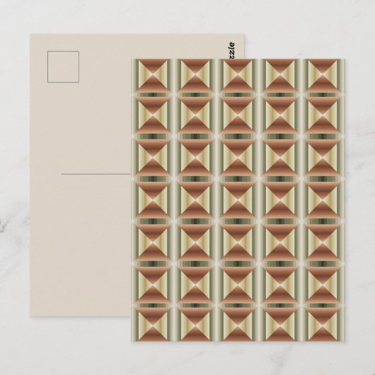 Carte Postale Motif artistique rayé de couleurs marron, vert et (Devant / Derrière)