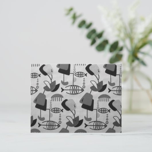 Carte postale Motif atomique noir et blanc (Debout devant)