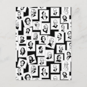 Carte Postale Motif avec portraits des plus grands compositeurs