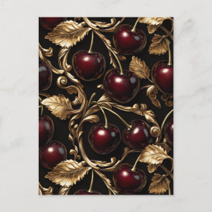 Carte Postale Motif baroque sans couture de cerise et d'or luxue