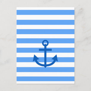 Carte Postale Motif Bleu et blanc avec Ancre