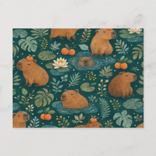 Carte Postale Motif botanique de capybara mignon (Devant)