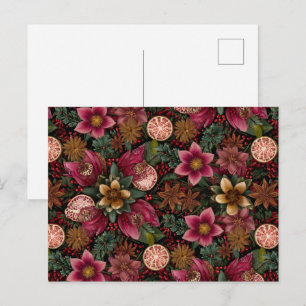 Carte Postale Motif botanique floral et épices de Noël
