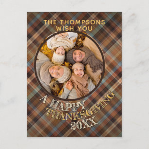 Carte Postale Motif carreaux de Thanksgiving personnalisé joyeux