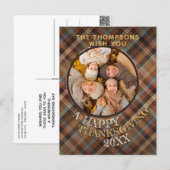 Carte Postale Motif carreaux de Thanksgiving personnalisé joyeux (Devant / Derrière)