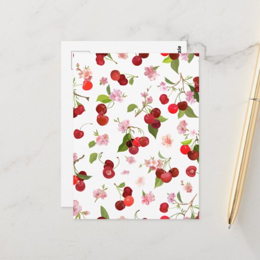 Carte Postale Motif cerise 1 (Devant/Arrière en situation)
