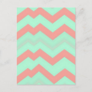Carte Postale Motif Chevron Corail Menthe