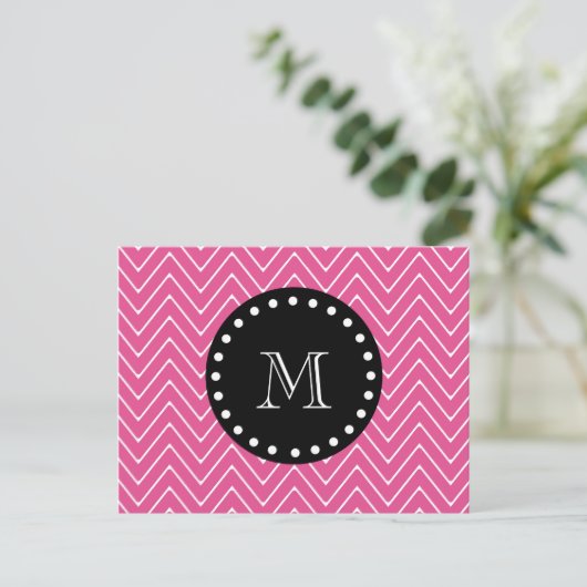 Carte Postale Motif Chevron rose chaud | Monogramme noir (Debout devant)