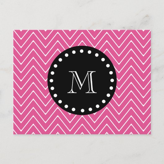 Carte Postale Motif Chevron rose chaud | Monogramme noir (Devant)