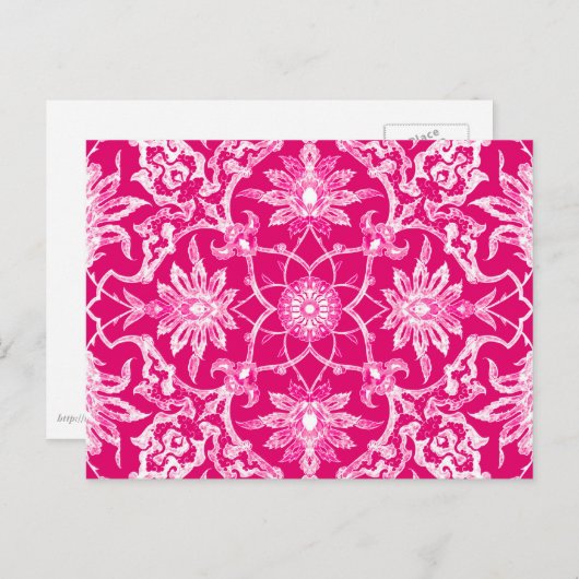 Carte Postale Motif chinois Art nouveau - Fuschia rose (Devant / Derrière)