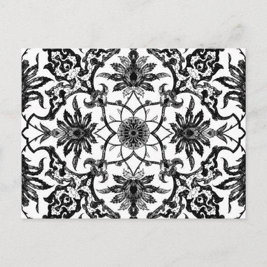 Carte Postale Motif chinois Art Nouveau - Noir et Blanc (Devant)