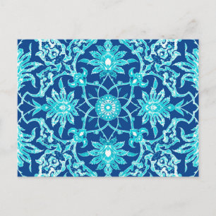 Carte Postale Motif chinois Art Nouveau - Turquoise et Bleu