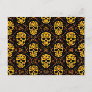 Carte Postale Motif crâne à sucre jaune et noir