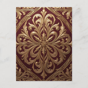 Carte Postale Motif d'acanthe doré orné Baroque rouge profond
