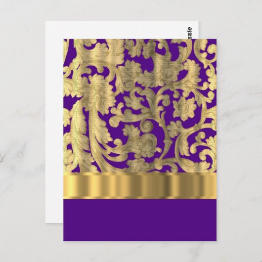 Carte Postale Motif damassé fleuri or et violet (Devant / Derrière)