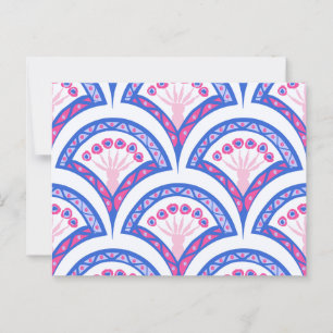 Carte Postale motif damassé floral bleu