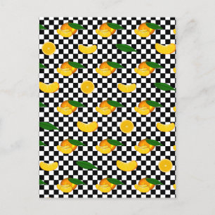 CARTE POSTALE MOTIF DAMIER MANDARINE