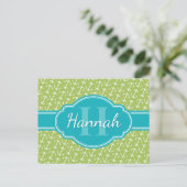 Carte Postale Motif d'Ancre blanc vert Turquoise Monogramme (Debout devant)