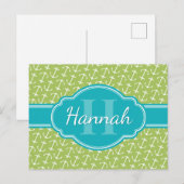 Carte Postale Motif d'Ancre blanc vert Turquoise Monogramme (Devant / Derrière)