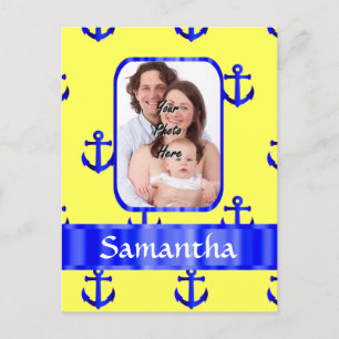 Carte Postale Motif d'ancre jaune et bleu