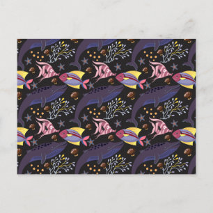 Carte Postale Motif d'animaux aquatiques vie sous-marine océan