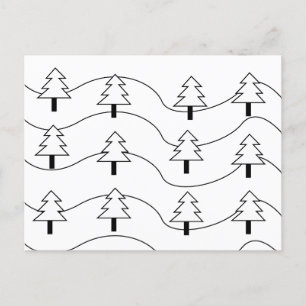 Carte Postale Motif d'arbre de Noël à rayures ondulées noir et b