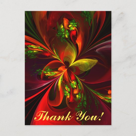 Carte Postale Motif d'art abstrait floral rouge et vert moderne (Devant)