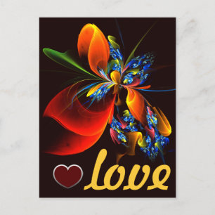 Carte Postale Motif d'art abstrait moderne floral bleu orange #0