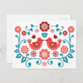 Carte Postale motif d'art populaire scandinave rouge et bleu (Devant / Derrière)