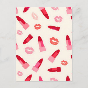 Carte Postale Motif de baiser au rouge à lèvres rose