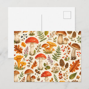 Carte Postale Motif de champignon d'automne à l'aquarelle
