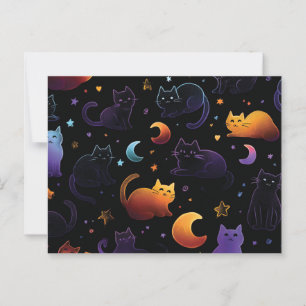 Carte Postale Motif de chat céleste magique avec lunes