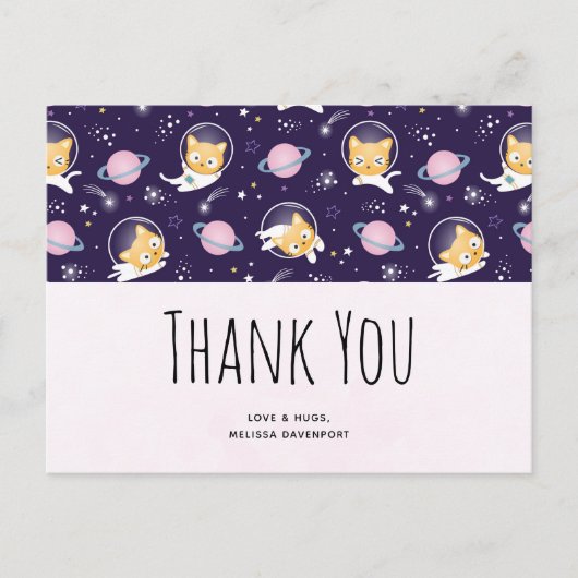 Carte Postale Motif de chats astronautes mignons Merci (Devant)