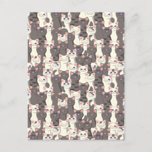 Carte Postale Motif de chats blancs et gris