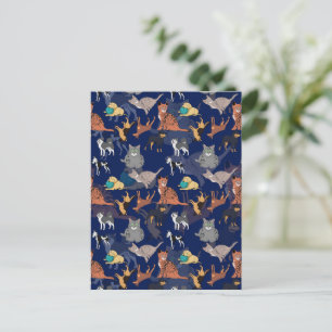 Carte Postale Motif de chats et de chiens sur fond bleu