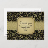 Carte Postale Motif de chiffres pour les 20 ans Merci Or/Noir (Devant / Derrière)