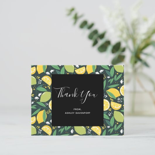 Carte Postale Motif de citron et de citron vert jaune Merci (Debout devant)