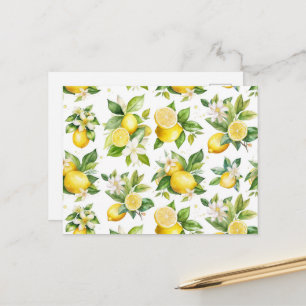 Carte Postale Motif de citron, Fleurs de citron, Feuilles, Agrum